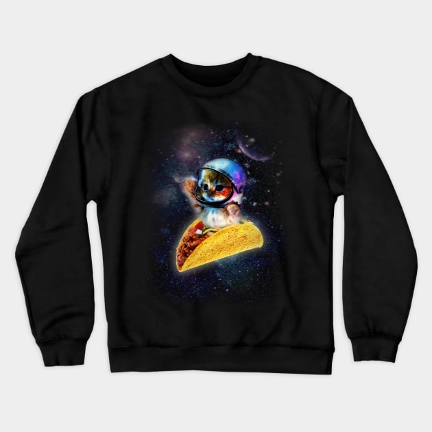 Taco Space Cat Crewneck Sweatshirt by SolarFlare